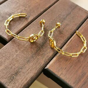 Michael Kors Signature Hoop Chain Link hoop earrings. Goldtone